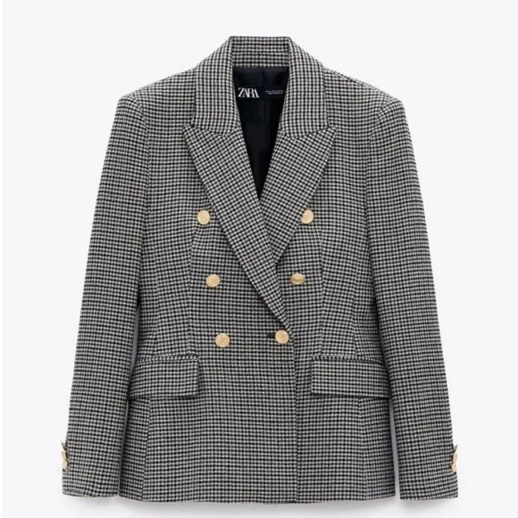 ZARA Double Breasted Houndstooth Blazer - Picture 9 of 12